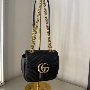 Gucci Black Quilted Shoulder Bag with Gold Chain
